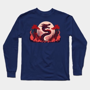 Blood Moon Fire Dragon Long Sleeve T-Shirt